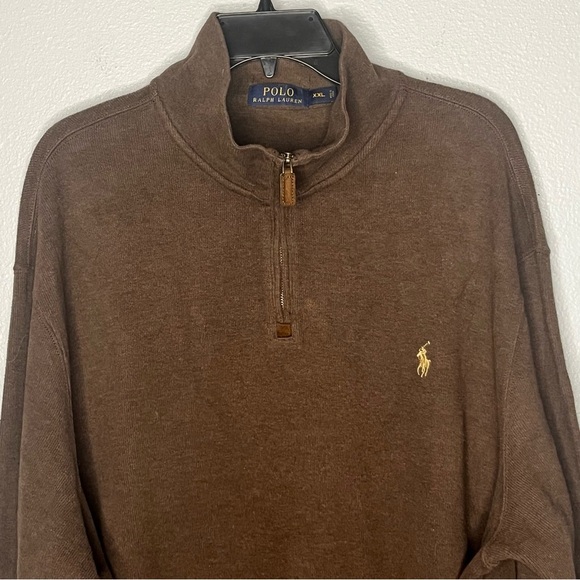 Polo Ralph Lauren 1/4 Zip Pullover Long Sweater Men XXL Brown Pony Logo Casual - Picture 2 of 9